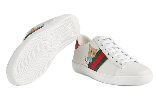 (WMNS) Gucci Ace Series CAT Embroidered Shoes/Sneakers White Red 664142-1XG60-9065