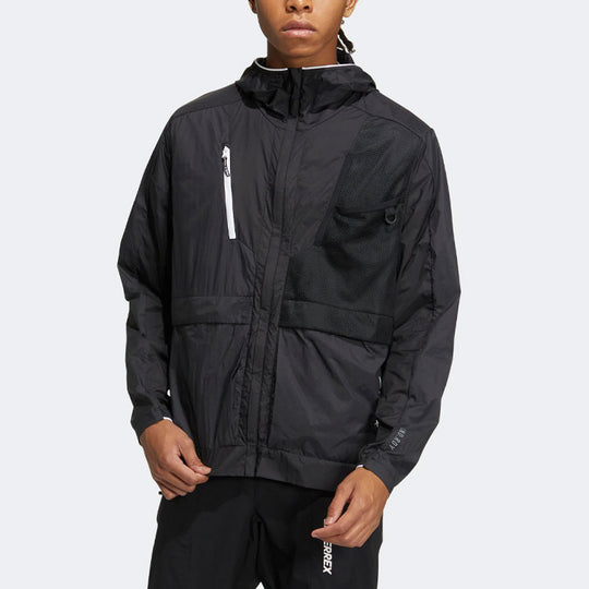 adidas Terrex U Voyg Light Wb Solid Color Zipper Hooded Jacket Couple Style Black HE5182