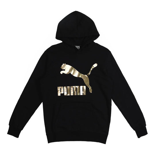 PUMA Classics Gold Color Logo Knit Pullover Black 595907-51