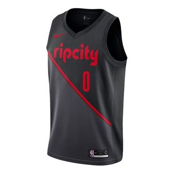 Nike Portland Trail Blazers Damian Lillard City Edition Swingman Jresey SW 0 'Black Red' AJ4640-010