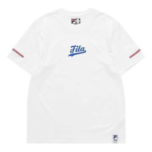 Men's FILA FUSION Logo Printing Knit Round Neck Short Sleeve White T11M122111F-WT