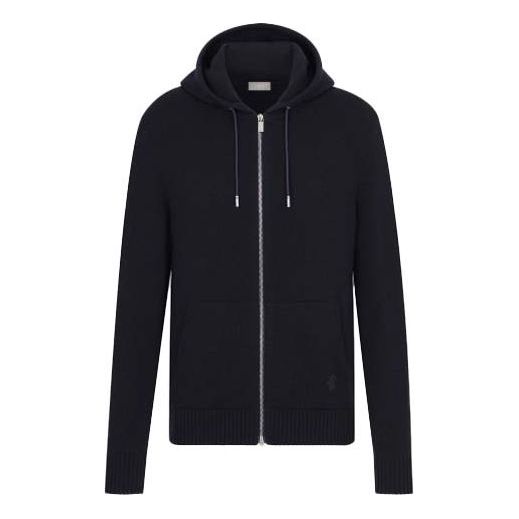 DIOR Cashmere Plain Knitted Cloth Zip Hooded Sweatshirt For Men Navy 013M200AT956-C585